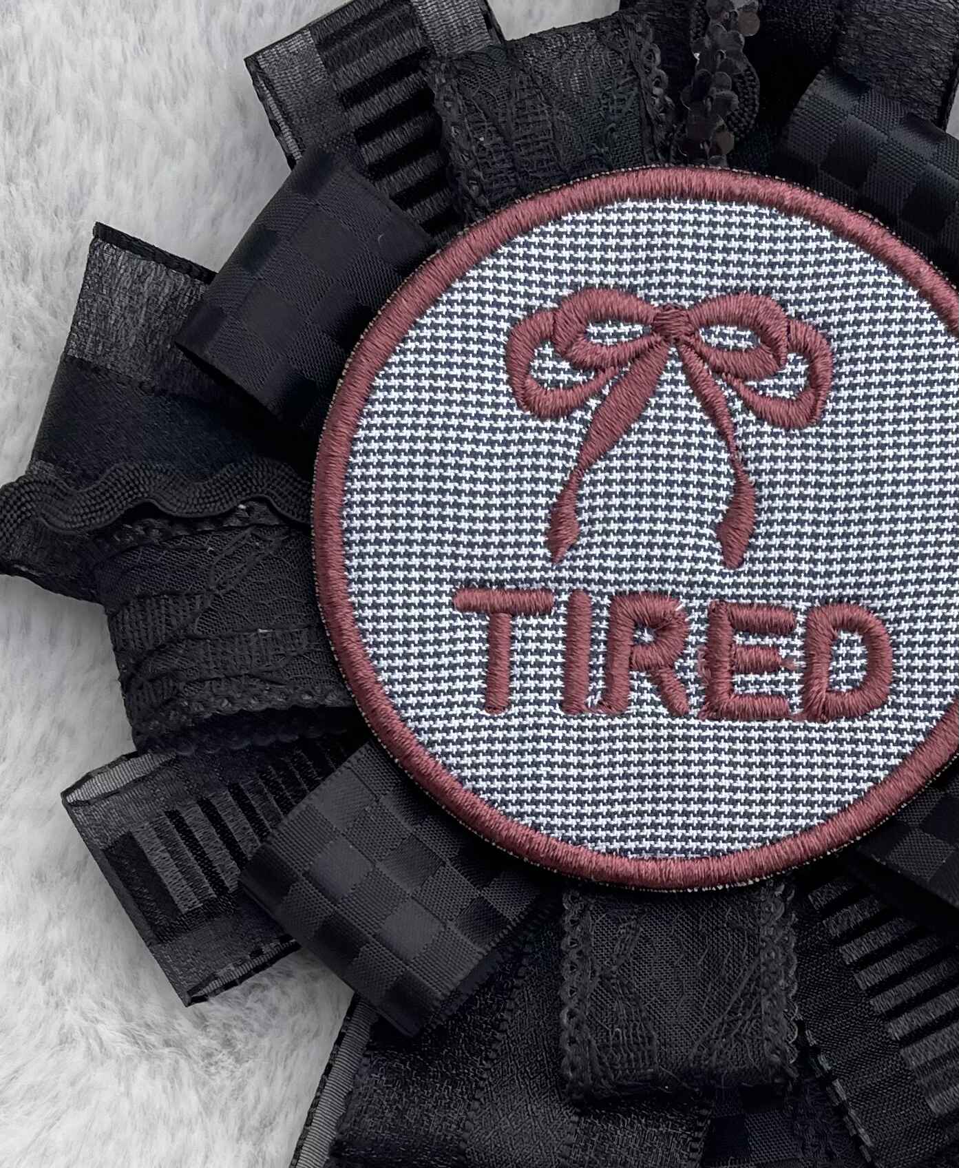 Black Handmade Ribbon Rosette — Swappable Badge Brooch