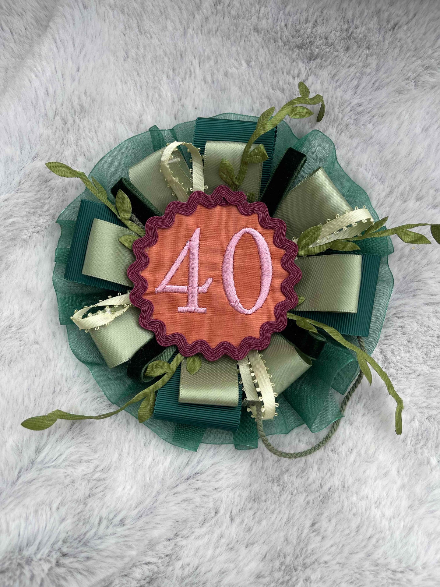 Green Botanical Handmade Ribbon Rosette — Swappable Badge Brooch | Gathered Olea