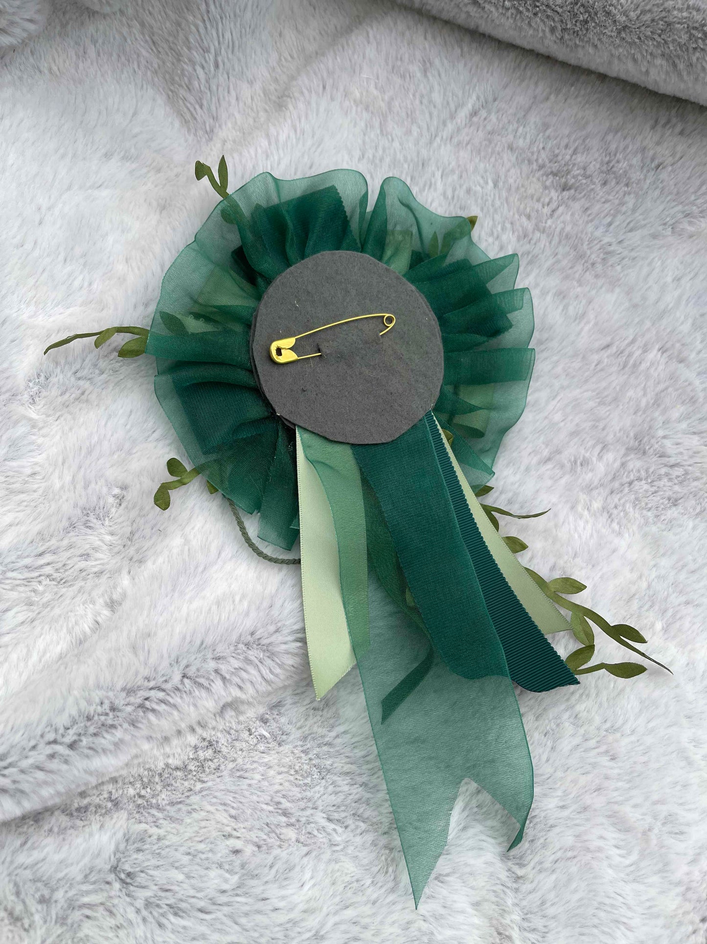 Green Botanical Handmade Ribbon Rosette — Swappable Badge Brooch | Gathered Olea