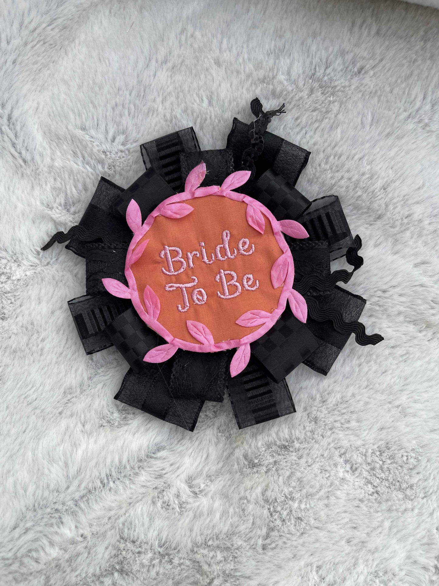 Black Handmade Ribbon Rosette — Swappable Badge Brooch