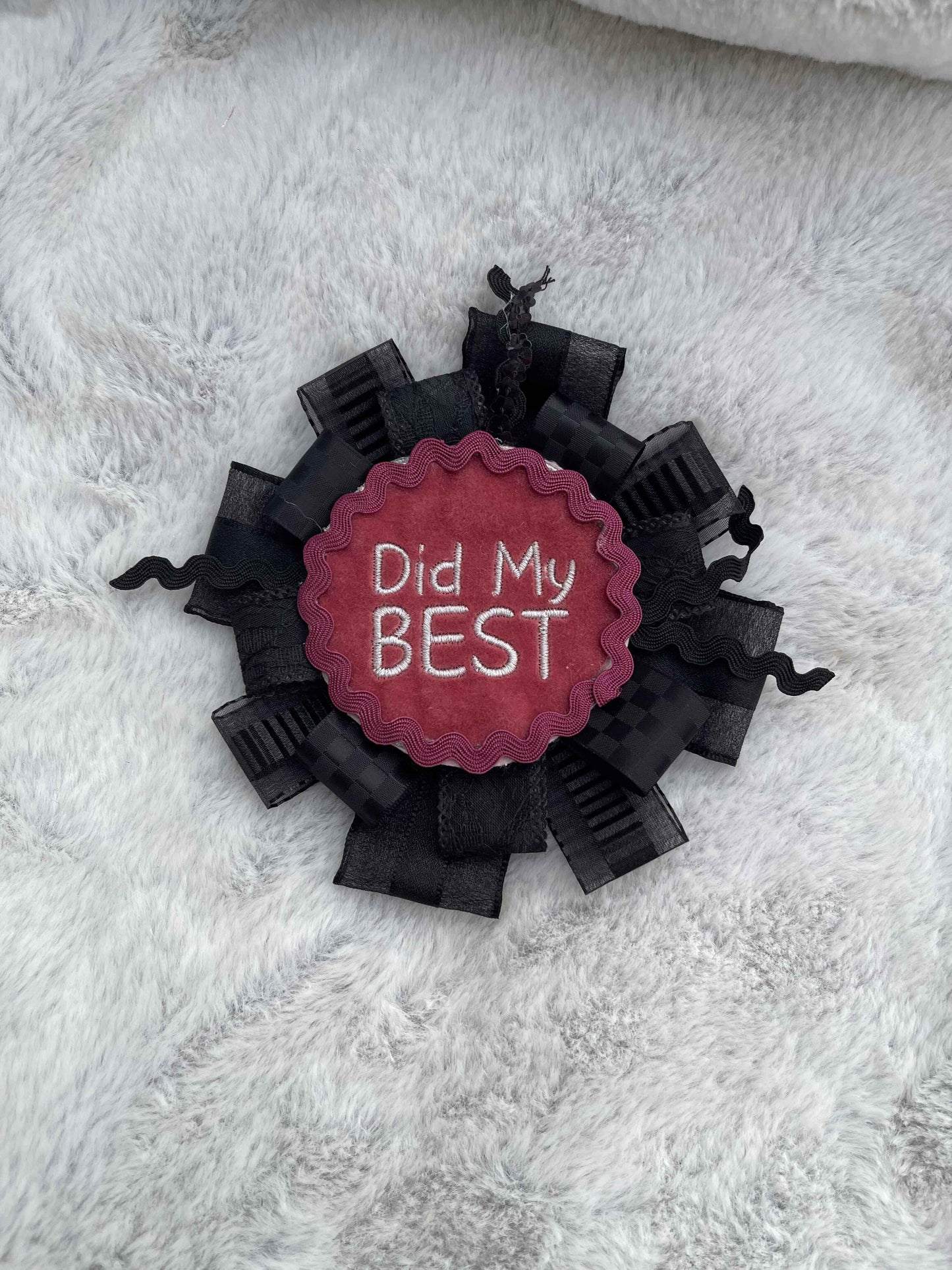 Black Handmade Ribbon Rosette — Swappable Badge Brooch