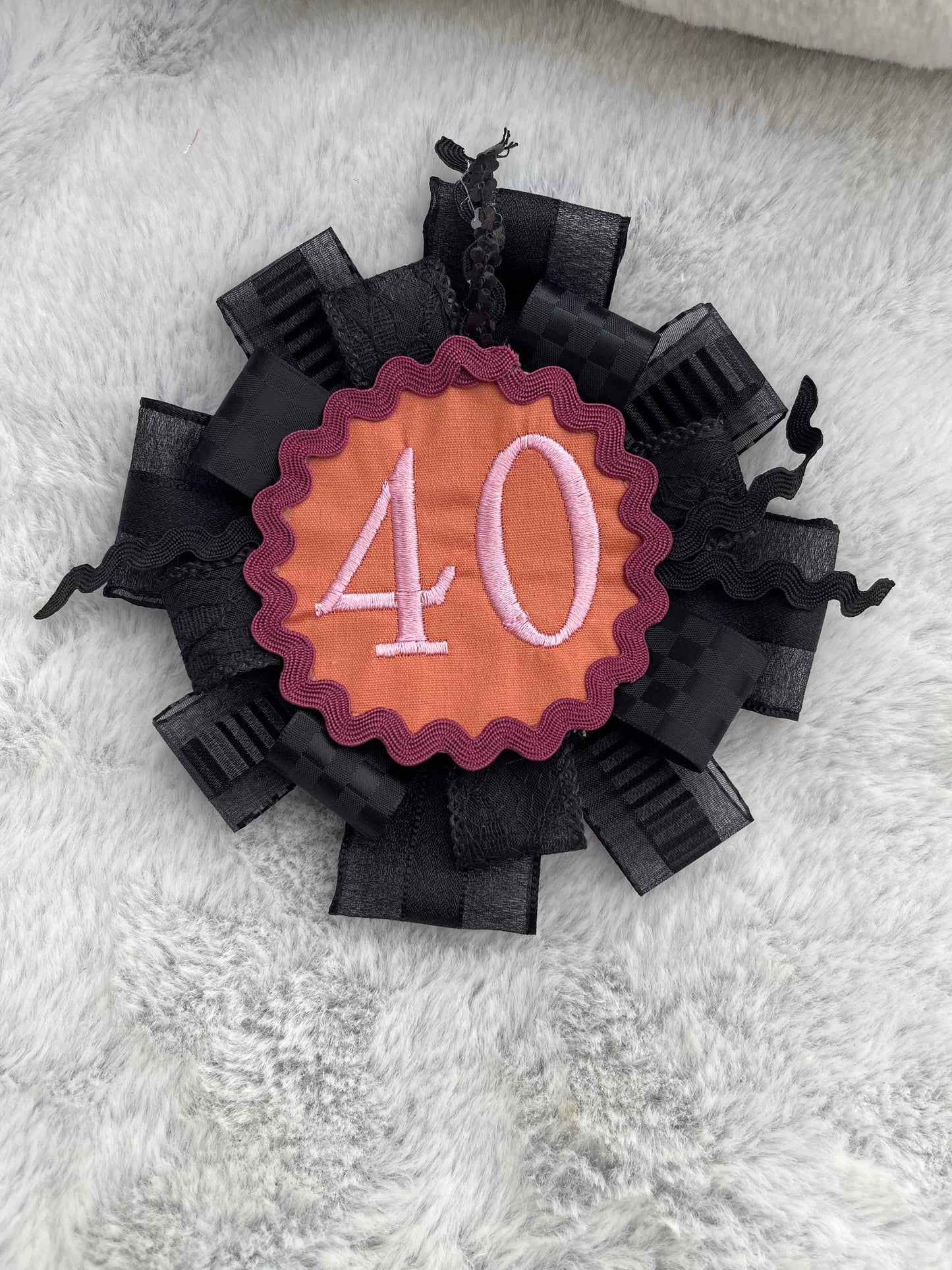 Black Handmade Ribbon Rosette — Swappable Badge Brooch