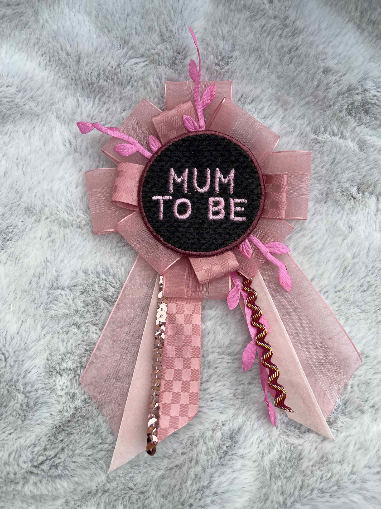 Pink Handmade Ribbon Rosette — Swappable Badge Brooch