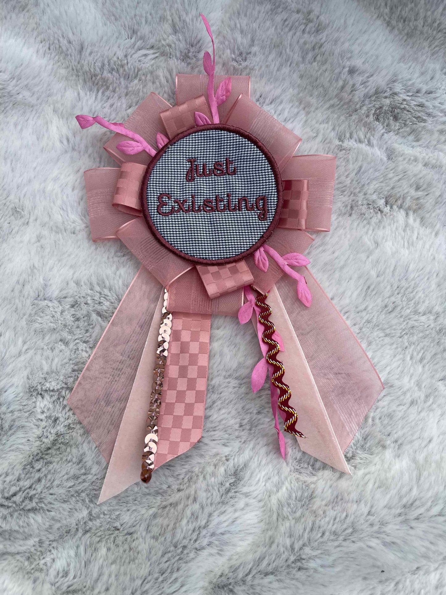 Pink Handmade Ribbon Rosette — Swappable Badge Brooch