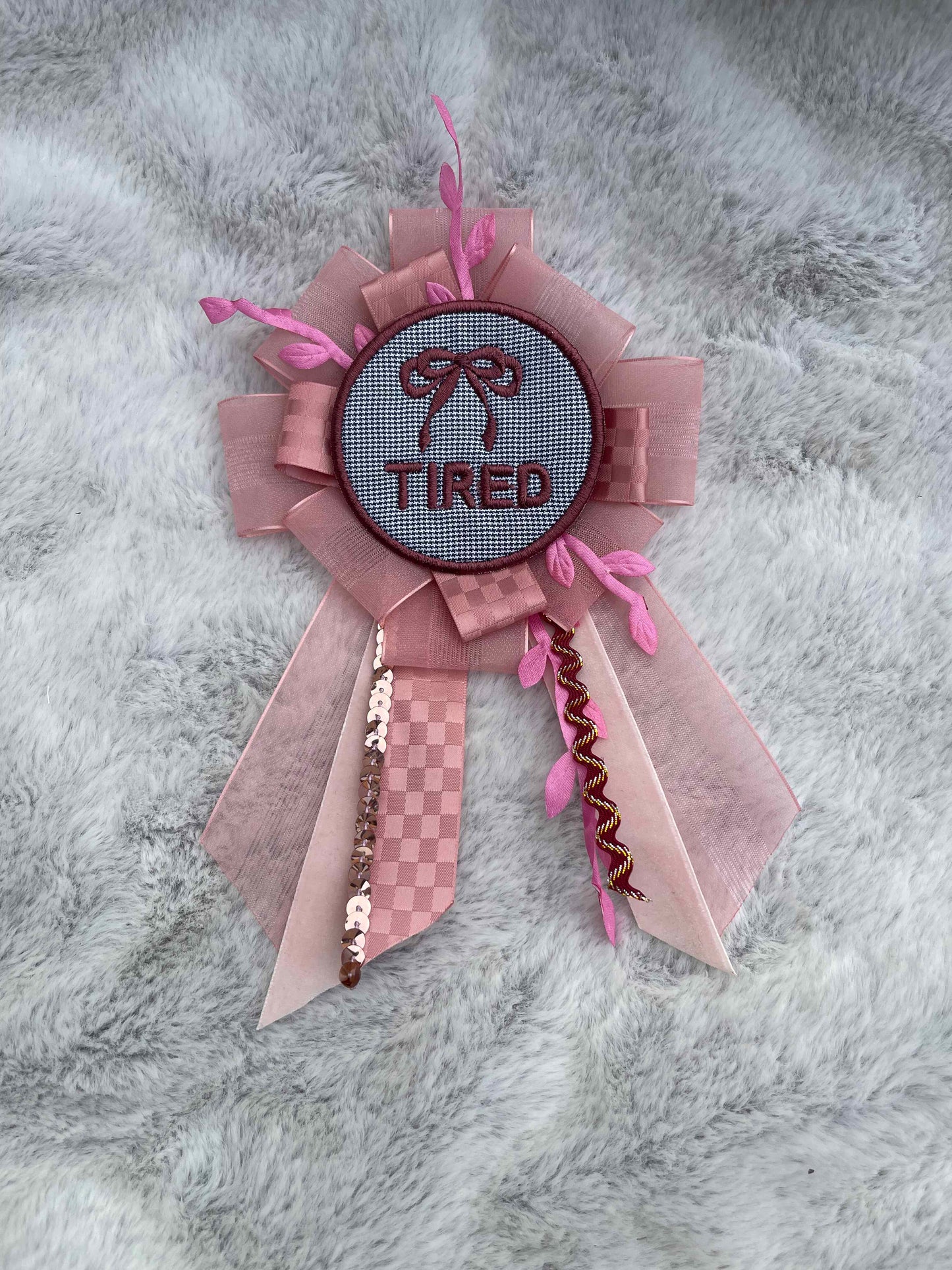 Pink Handmade Ribbon Rosette — Swappable Badge Brooch