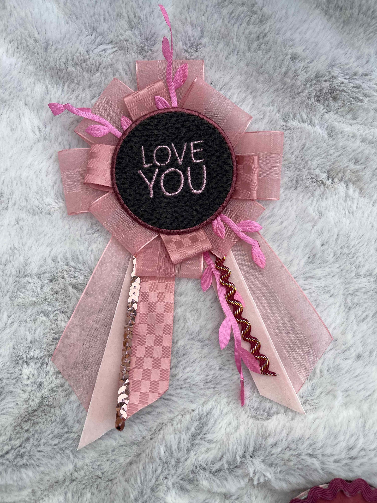 Pink Handmade Ribbon Rosette — Swappable Badge Brooch
