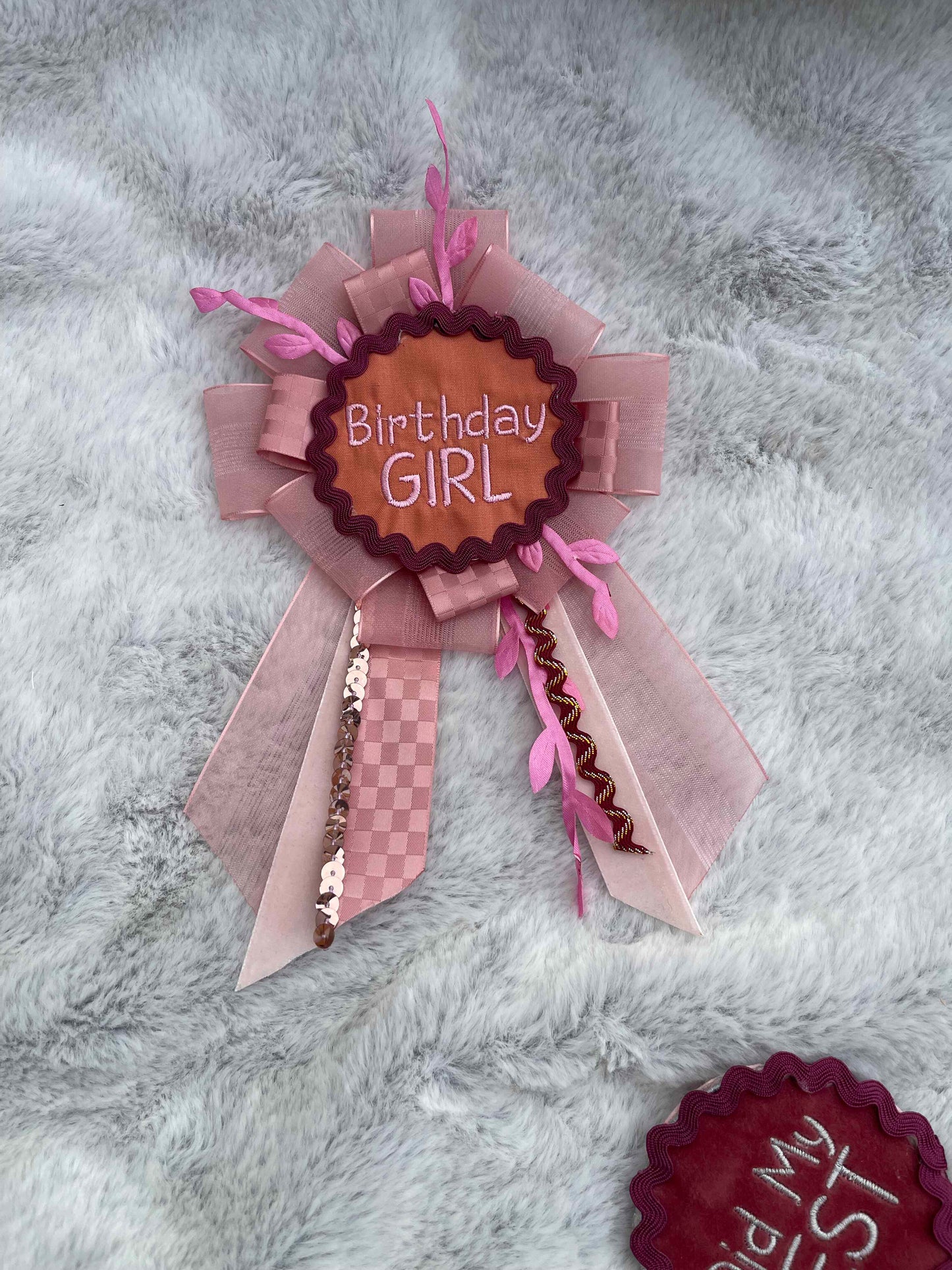 Pink Handmade Ribbon Rosette — Swappable Badge Brooch