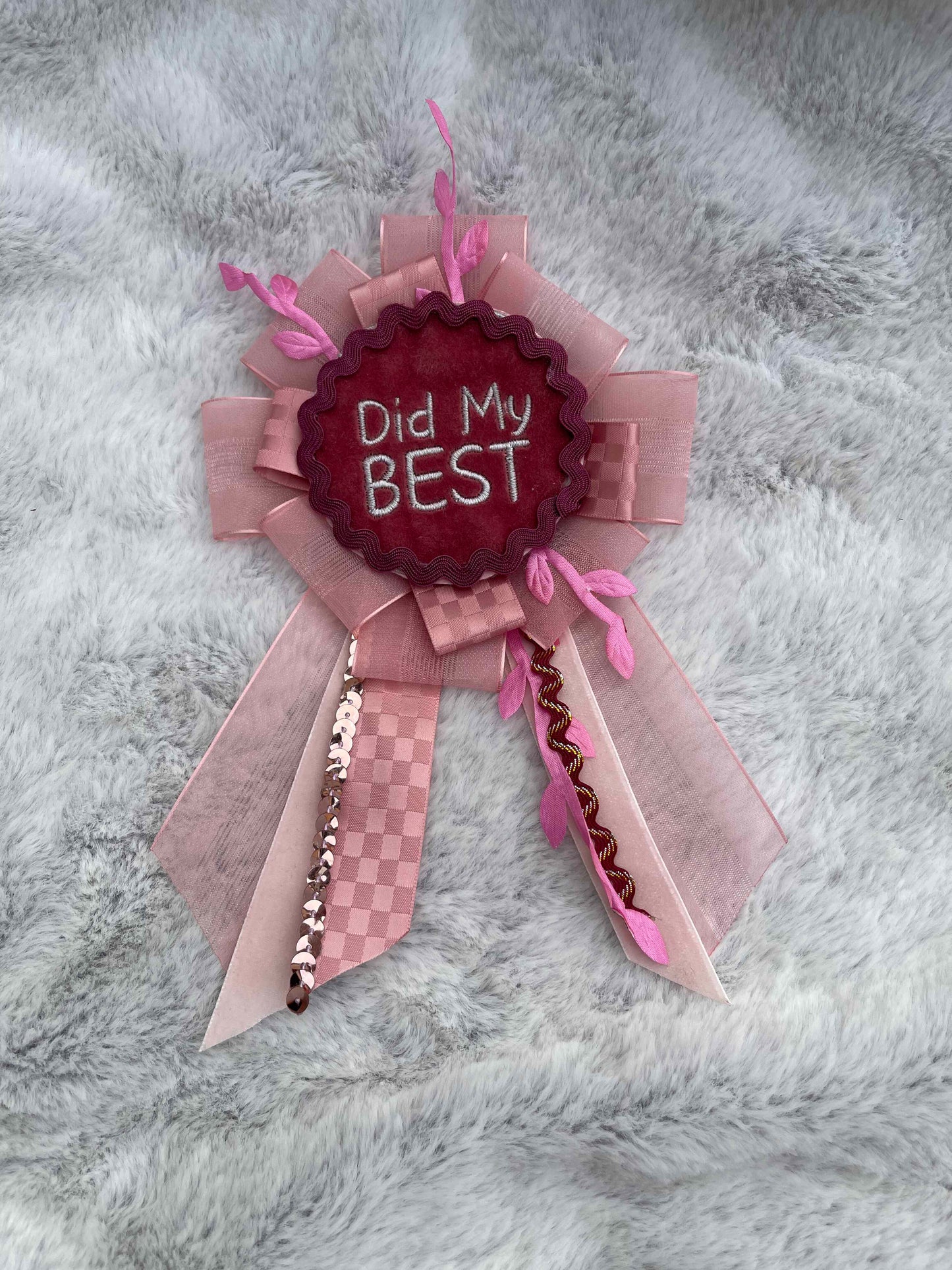 Pink Handmade Ribbon Rosette — Swappable Badge Brooch