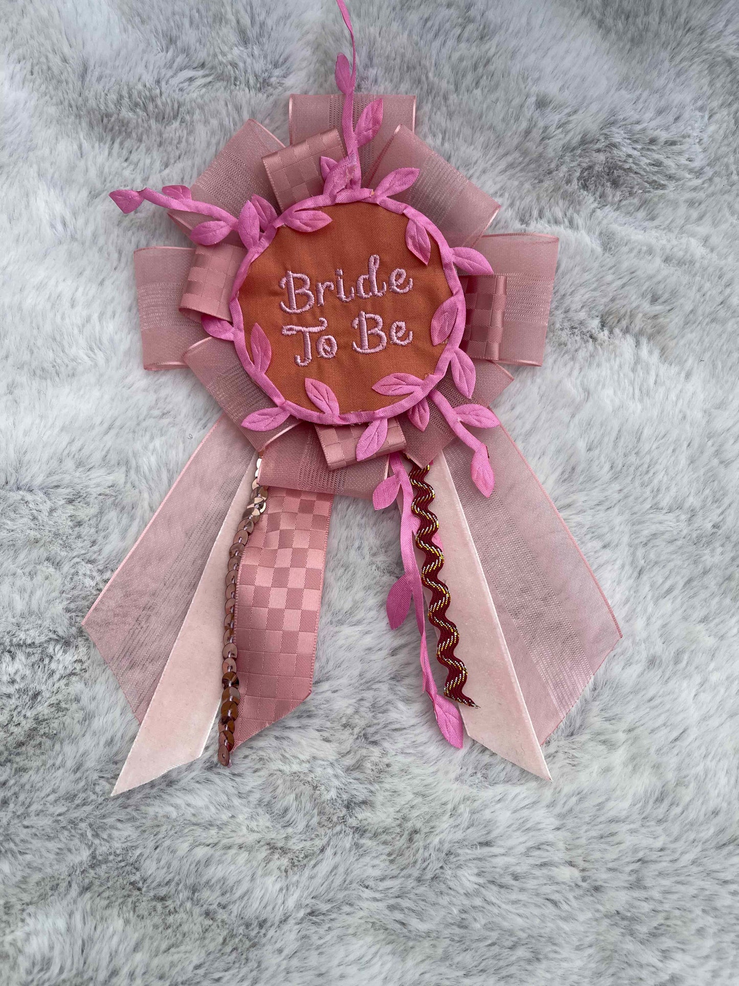 Pink Handmade Ribbon Rosette — Swappable Badge Brooch