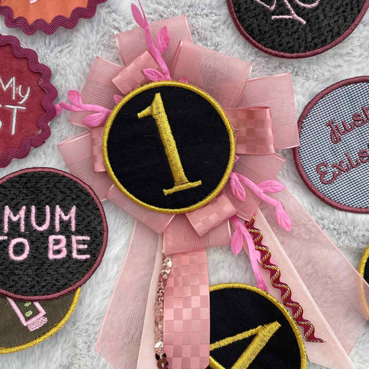 Pink Handmade Ribbon Rosette — Swappable Badge Brooch