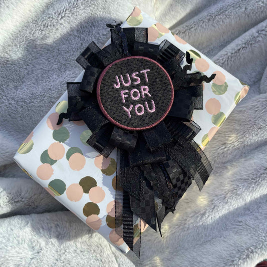 Black Handmade Ribbon Rosette — Swappable Badge Brooch