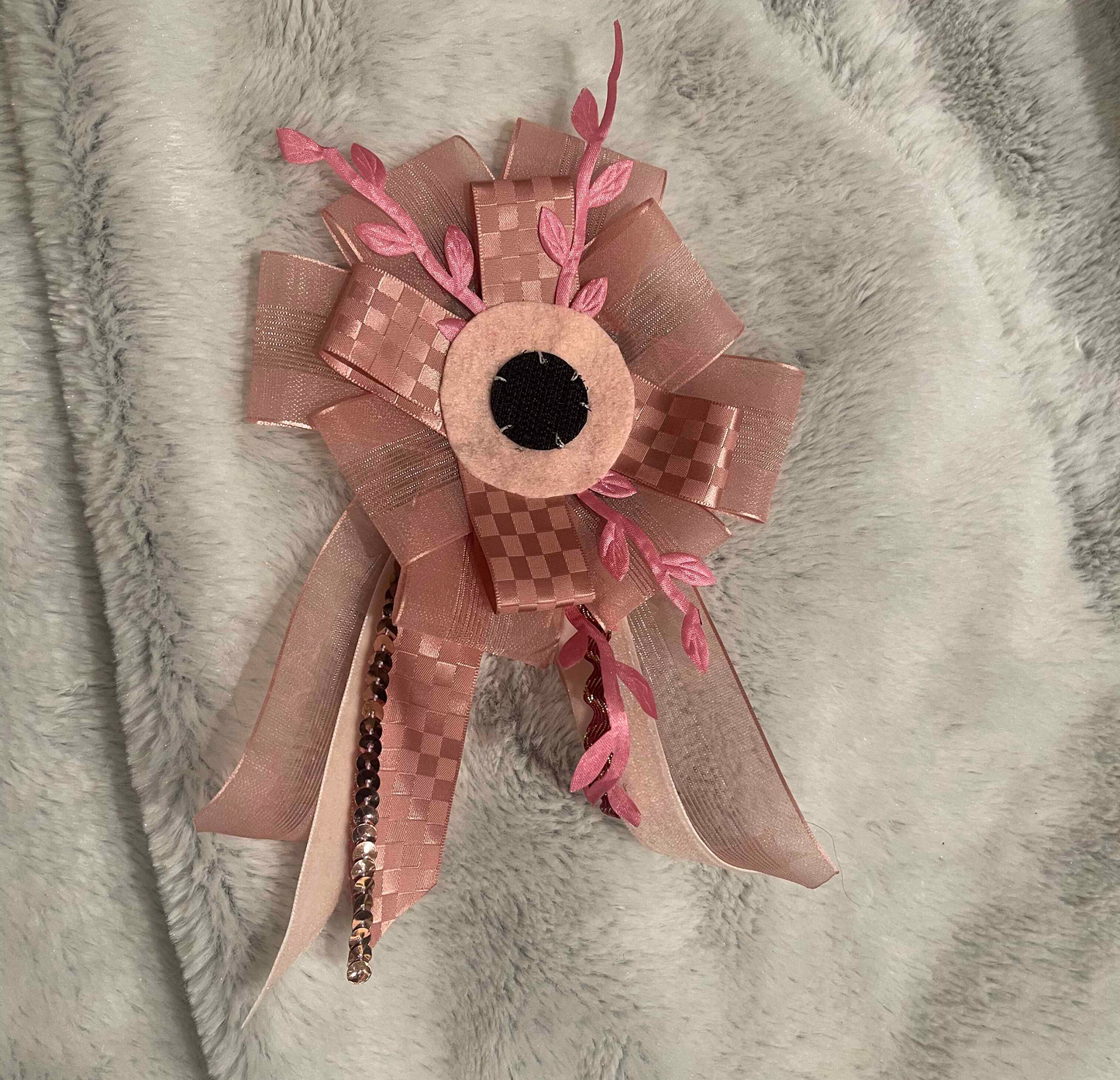 Pink Handmade Ribbon Rosette — Swappable Badge Brooch