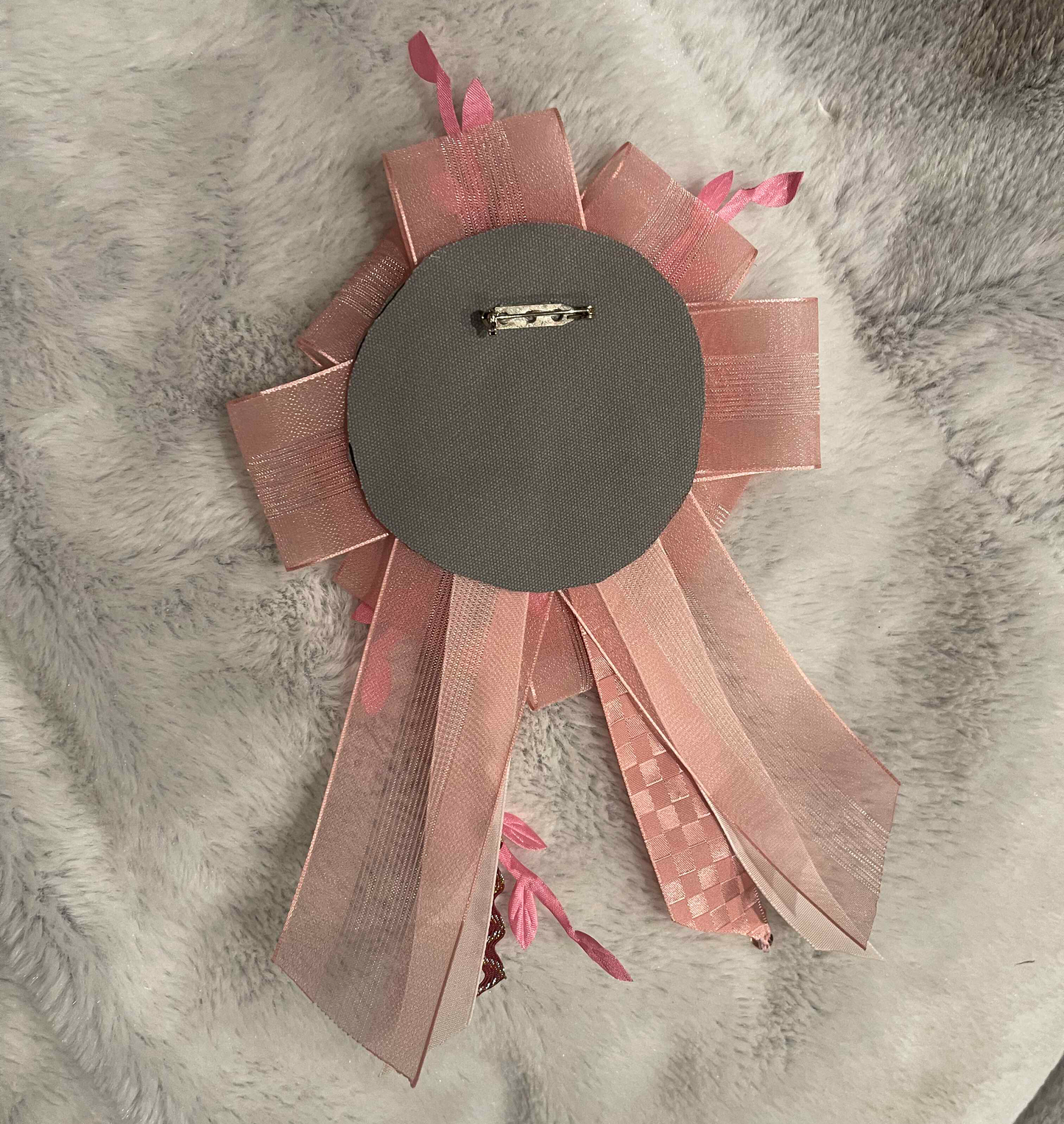 Pink Handmade Ribbon Rosette — Swappable Badge Brooch